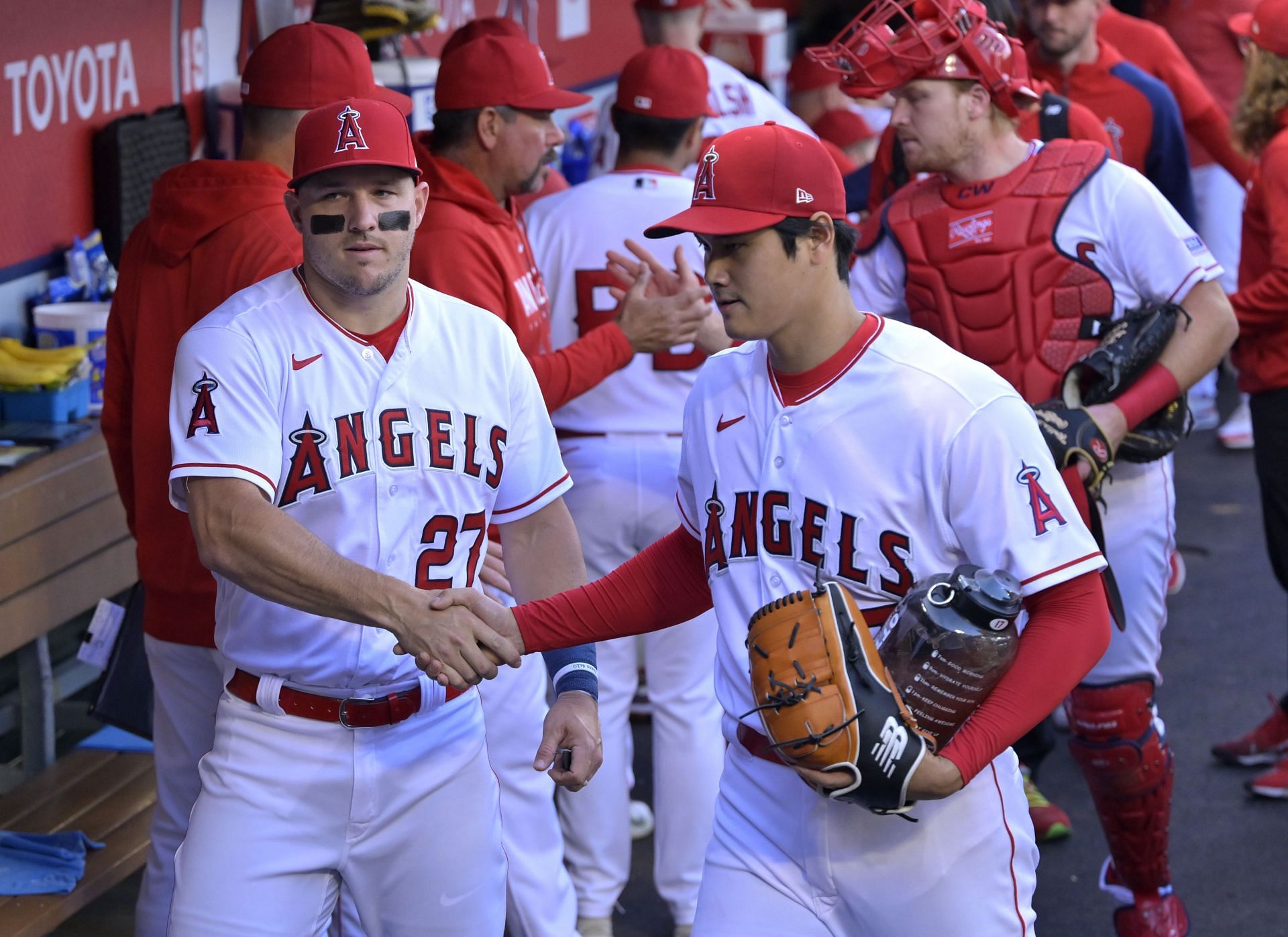 Ohtani and Trout spotted in the dugout together while playing for the Angels - Source: Getty